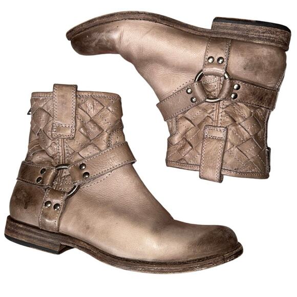 Frye Phillip Woven Leather Harness Boots 9 - Picture 1 of 10